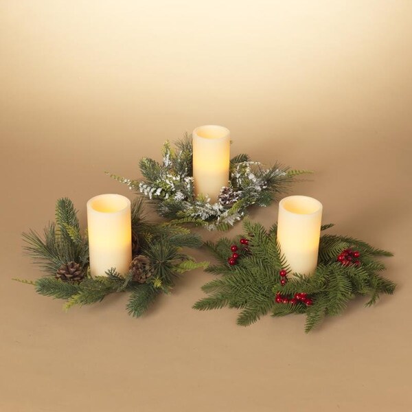 L & L Gerson Multicolored Pine Candle Ring with Berry Candles 3 in. 2539930 - main